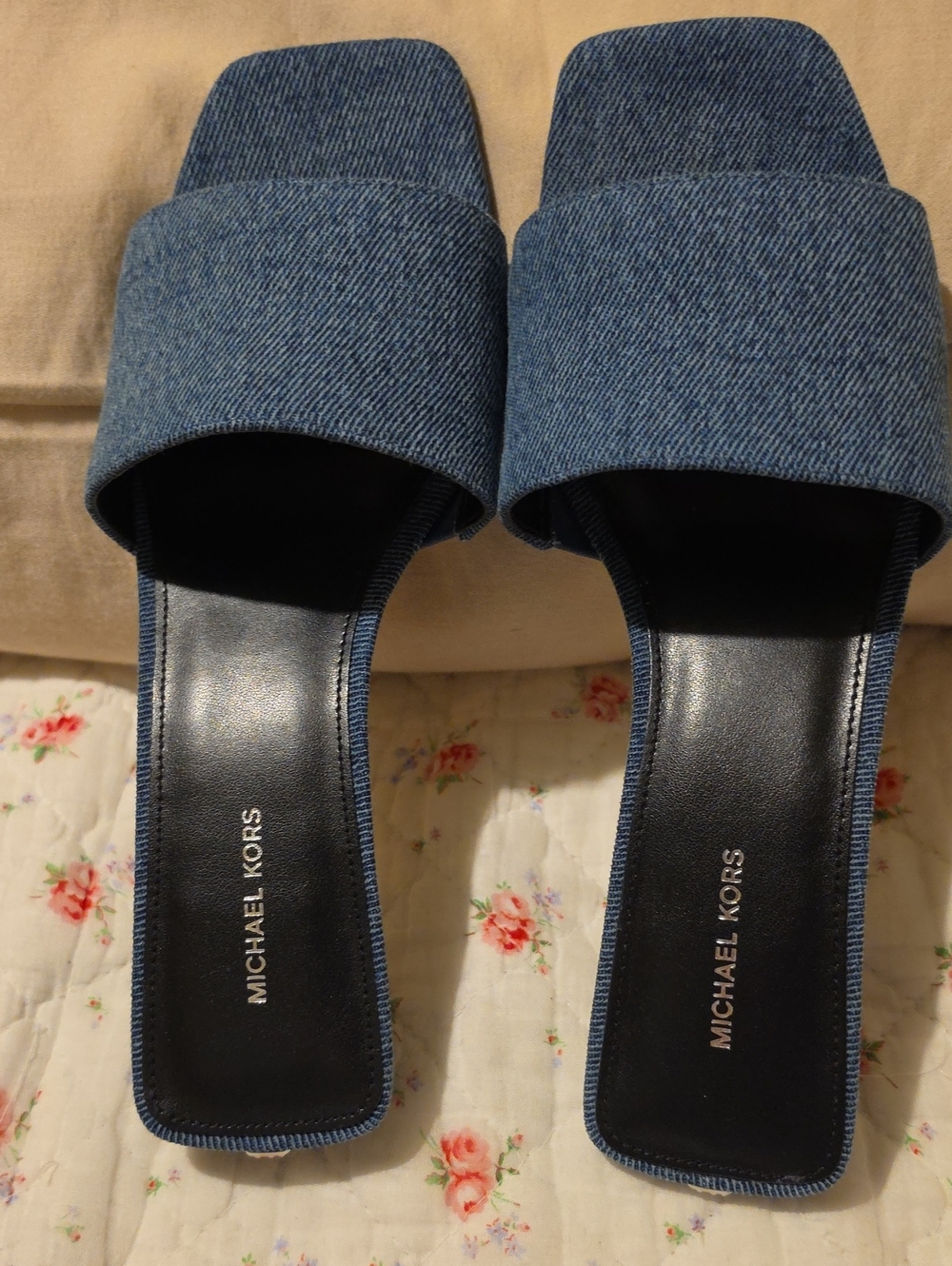 Michael Kors Collection Denim Slide Sandals in Blue